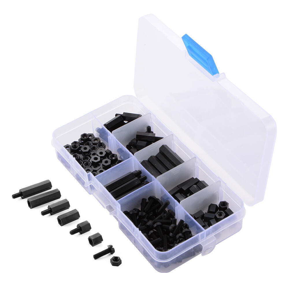 Imagen de Kit de 160 separadores de Nylon Macho Hembra surtidos rosca M3