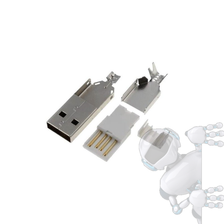 Imagen de Kit 2 CONECTOR USB MACHO TIPO A AEREO CABLE 4 PINES DESNUDO