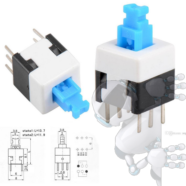 Imagen de Paquete de 3 Pulsador Interruptor Azul DPDT 8MM