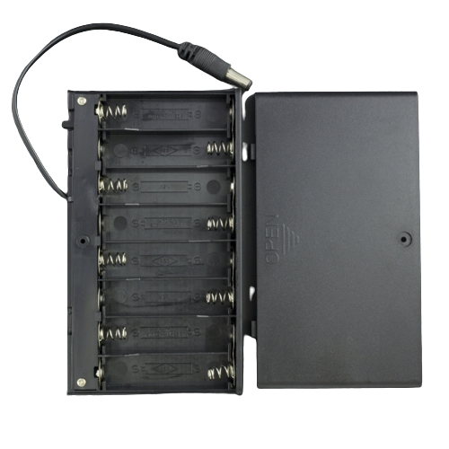 Imagen de Caja Porta Baterías AA x8 Con Tapa Y Conector Jack 5.5x2.1 mm
